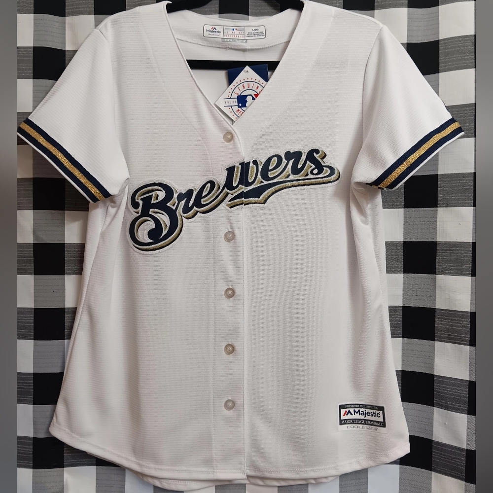 Majestic MLB Milwakee Brewers Women's Size Large Baseball Jersey